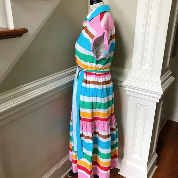 NWT JCrew Midi Stripe Shirt Dress Womens 00 Pink Blue Rainbow Short Sleeve NEW - Picture 9 of 12